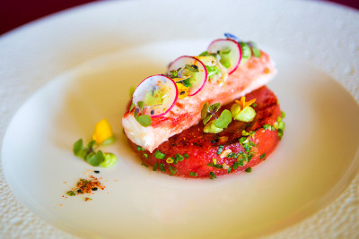 Grilled watermelon with Crab stick